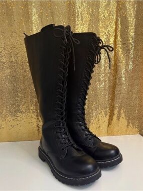 torrid Black Lace-Up Knee-High Combat Boots